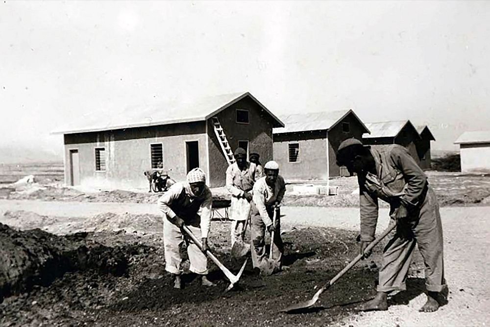 Palestinian laborers working on the Arab Development Society property, Jericho, early 1950s