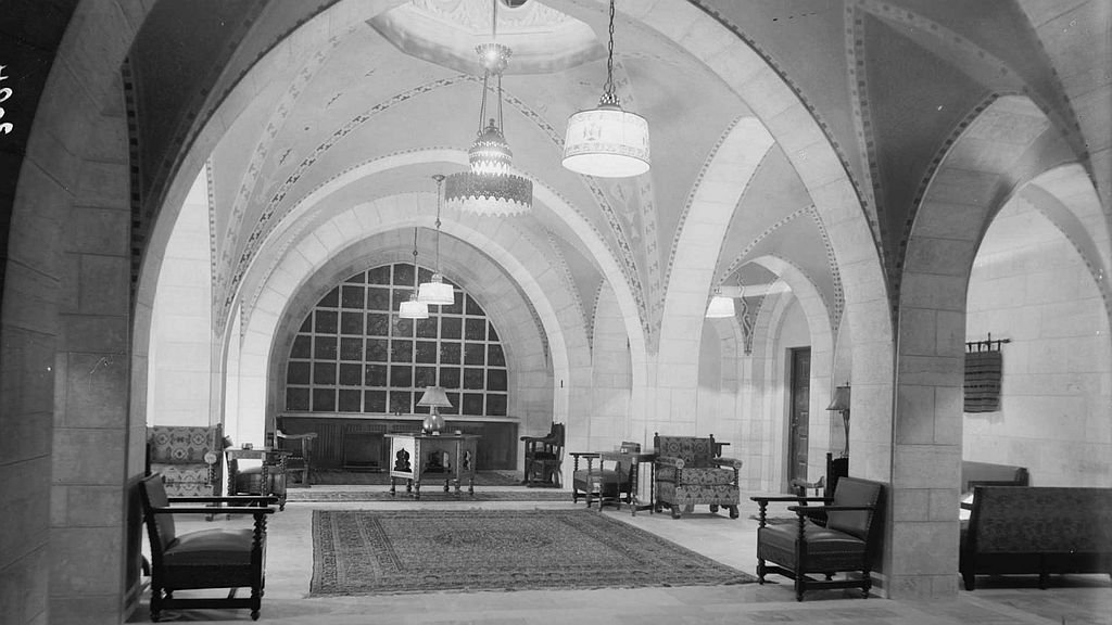 Jerusalem YMCA lounge, 1933, the year of the building's inauguration