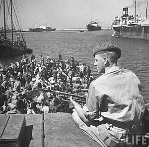 Arabs leave Haifa under protection of British Army Arabs leave Haifa under protection of British Army